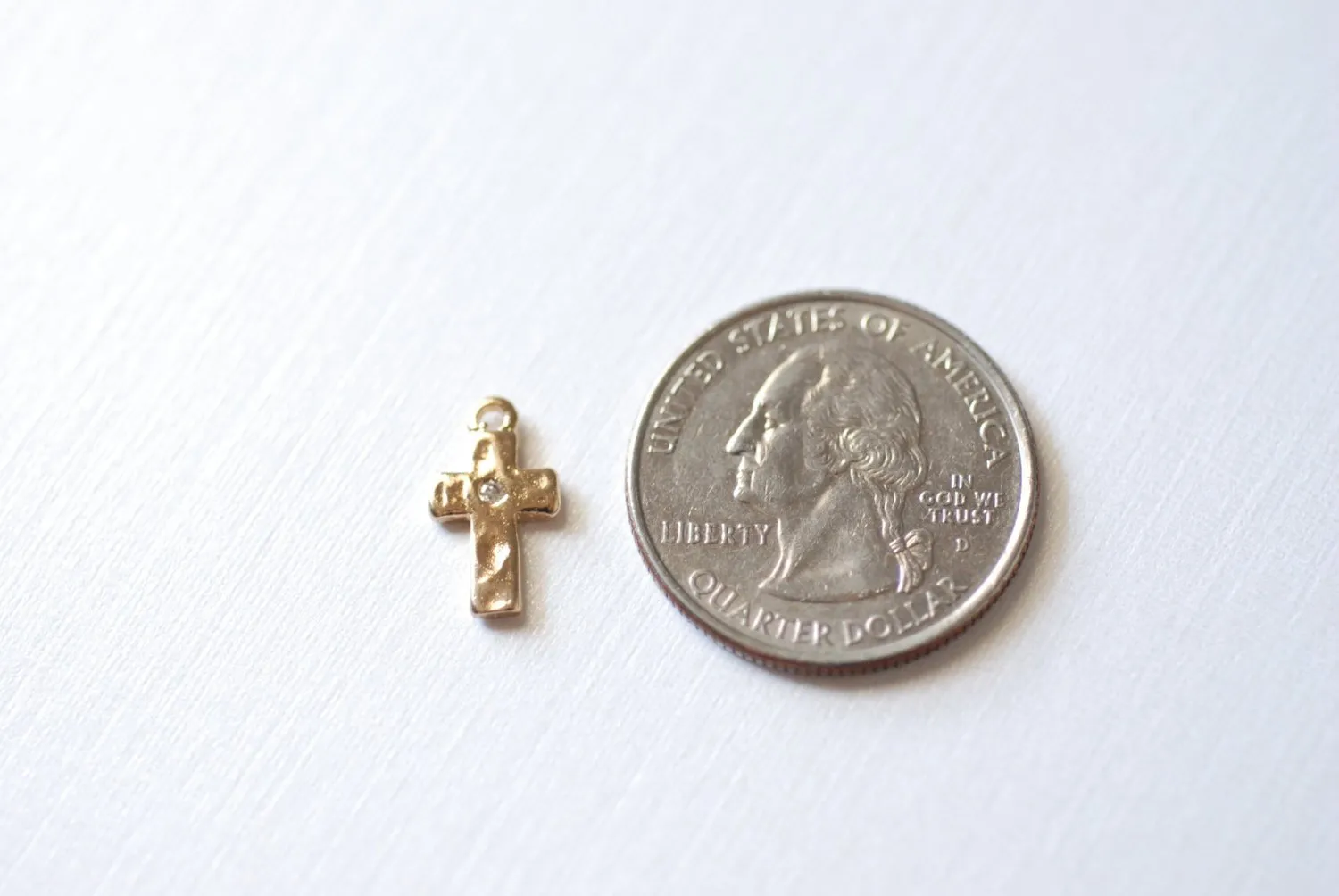 Wholesale Shiny Vermeil Gold Hammered Cross- 18k gold plated over Sterling Silver, Vermeil Cross Charm, Gold Cross Pendant, Gold Cross Charm with cz