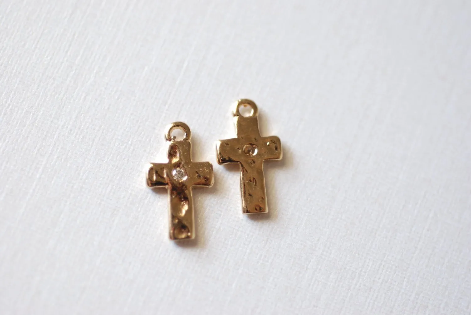 Wholesale Shiny Vermeil Gold Hammered Cross- 18k gold plated over Sterling Silver, Vermeil Cross Charm, Gold Cross Pendant, Gold Cross Charm with cz