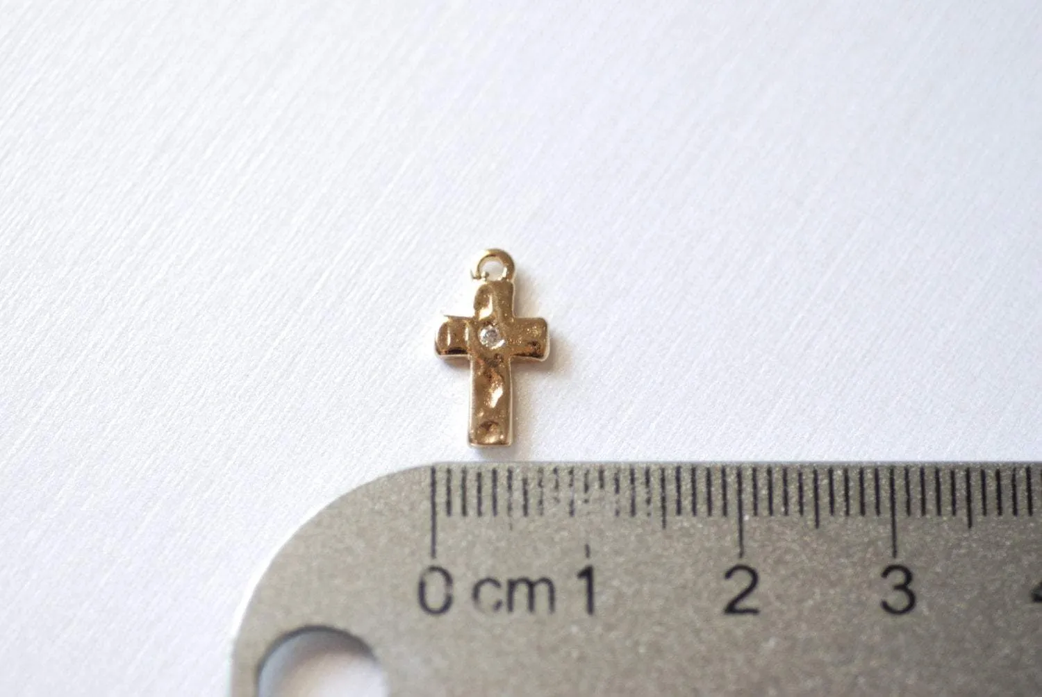 Wholesale Shiny Vermeil Gold Hammered Cross- 18k gold plated over Sterling Silver, Vermeil Cross Charm, Gold Cross Pendant, Gold Cross Charm with cz