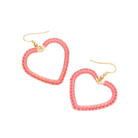 Woven Thread Open Metal Heart Dangle Earrings