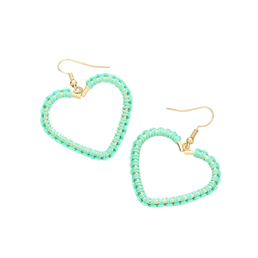 Woven Thread Open Metal Heart Dangle Earrings