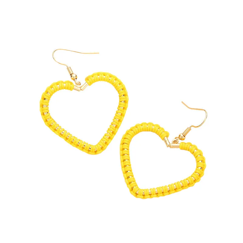 Woven Thread Open Metal Heart Dangle Earrings