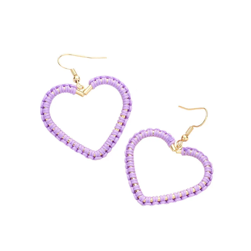 Woven Thread Open Metal Heart Dangle Earrings