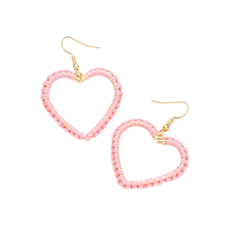 Woven Thread Open Metal Heart Dangle Earrings